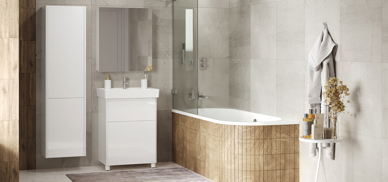 Новая напольная тумба Бергамо шириной 60 см с корзиной для белья: эргономичный дизайн без острых углов